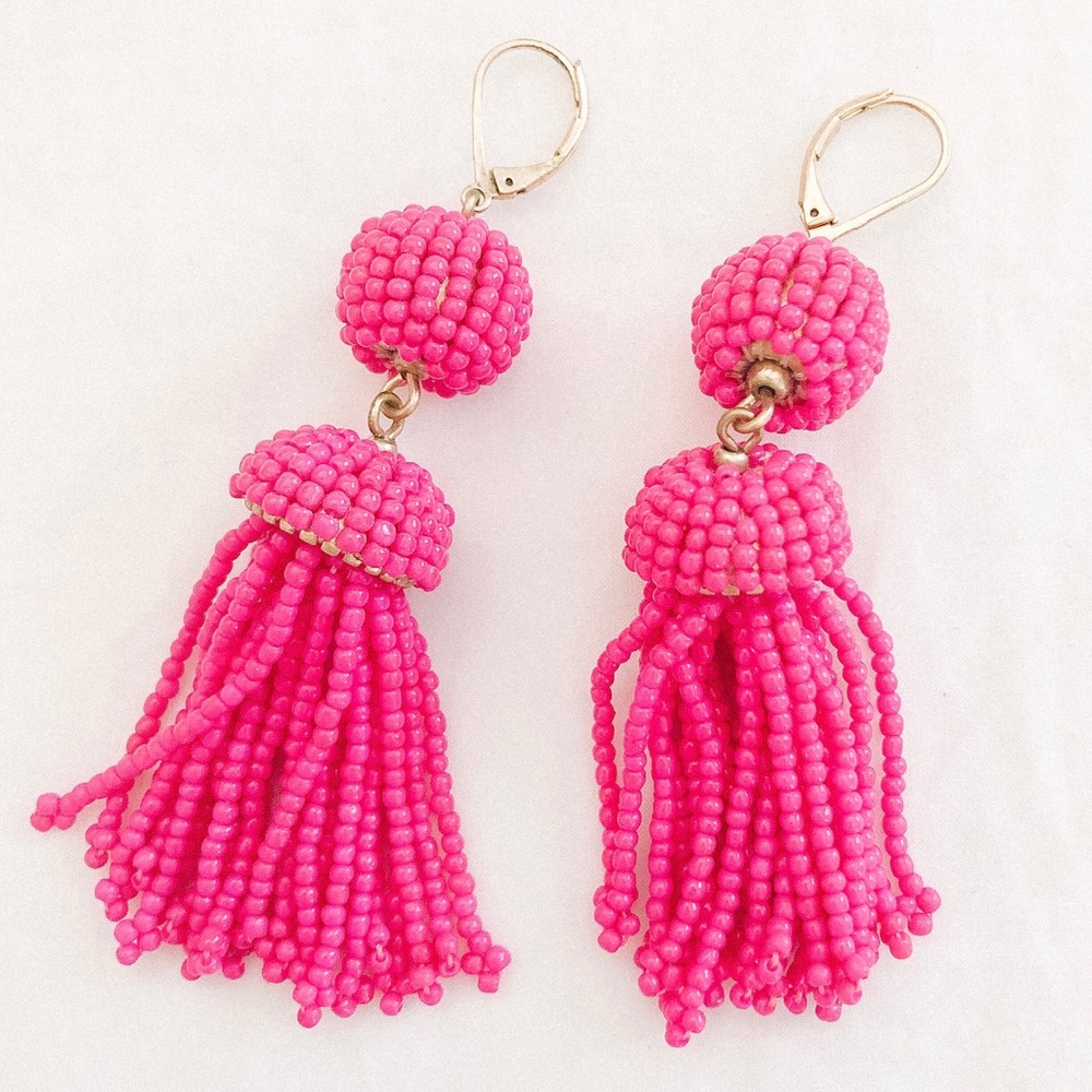 J.Crew Pink Beaded Tassel Earrings